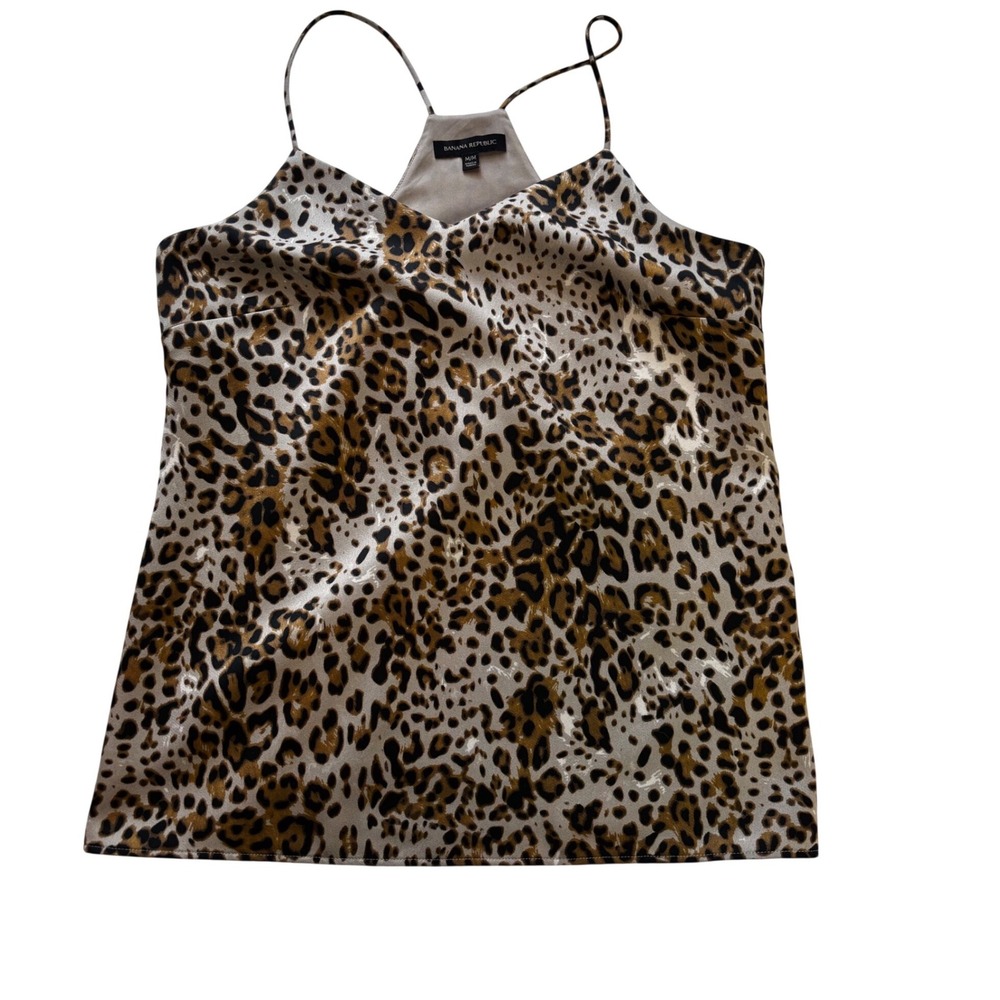 Banana Republic Leopard Print Camisole Top Satin Racerback Tank Brown Medium